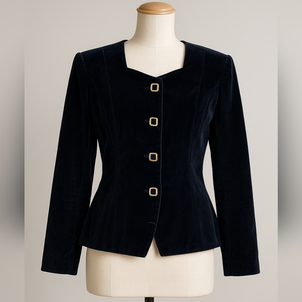 Vintage Blue Velvet Elegant Women's Jacket